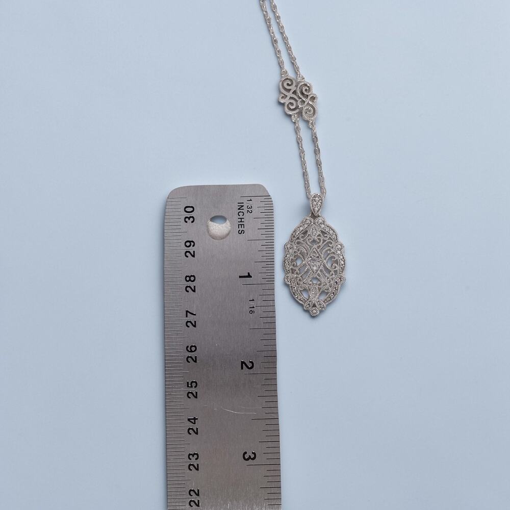 Vintage Sterling Silver Thai Filigree Pendant Necklace SAS Signed 18 Inch 6.8g - Picture 9 of 12